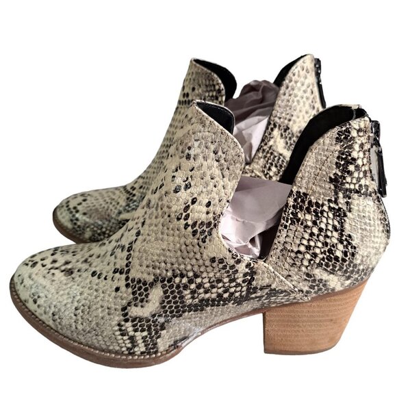 Blondo Waterproof Women's Gray Cream Leather Snake Print Ankle Booties Boots 9M - Picture 8 of 11